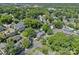 Aerial view of the blue home surrounded by lush greenery in a suburban neighborhood at 331 Solomon St, Charlotte, NC 28216