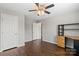 Bedroom featuring wood floors, ceiling fan, and neutral walls at 4095 Harmattan Dr, Denver, NC 28037
