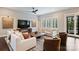 Spacious living room featuring a ceiling fan, large windows, and comfortable seating arrangement at 562 Preservation Dr, Fort Mill, SC 29715