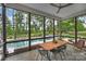 Enclosed porch with a table and chairs with a view of the backyard and pool area at 562 Preservation Dr, Fort Mill, SC 29715