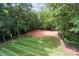 The backyard is turfed and surrounded by woods at 6795 Montgomery Rd, Lake Wylie, SC 29710