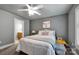 Bedroom with a grey wall, white bed and bedding, and a view to an adjacent bathroom at 117 Lake Hills Dr, Mooresville, NC 28117