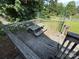 Weathered wooden deck featuring a picnic table and views of the surrounding landscape at 1445 33Rd Sw St, Hickory, NC 28602