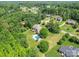 Aerial view of a beautiful home with an in-ground pool and lush green landscaping surrounded by tall trees at 1508 Avalon Oaks Ct, Dallas, NC 28034