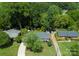 Aerial view of a home nestled amongst lush greenery with a long driveway and neighboring homes, creating a peaceful setting at 1715 Wensley Dr, Charlotte, NC 28210