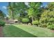 Spacious backyard with mature trees and a well-maintained lawn, providing ample space for outdoor activities at 1715 Wensley Dr, Charlotte, NC 28210