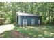 Exterior of a blue outbuilding with white trim near a wooded area at 173 Rocky River Rd, Mooresville, NC 28115