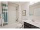 Well-lit bathroom with a shower-tub combination, modern fixtures, and a dark wood vanity at 577 Nesbe St # 2222, Lancaster, SC 29720