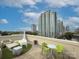 A comfortable roof deck with artificial grass, modern furniture and striking skyline views at 715 N Church St, Charlotte, NC 28202