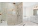 Luxurious bathroom with a glass shower, soaking tub, and double vanity at 722 Clegg Farm Dr, York, SC 29745