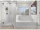 Modern bathroom with a large tub, a glass shower, and tiled walls at Lot 003 Bozeman Ct # 3, Stanley, NC 28164