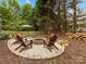 Serene backyard featuring a fire pit with Adirondack chairs, gravel surround, and mature trees at 15313 Moate Ct, Huntersville, NC 28078