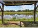 Relaxing view of pond from gazebo, highlighting the property's tranquil and natural beauty at 18070 Old Beatty Ford Rd, Gold Hill, NC 28071