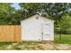The exterior of the white shed with a metal roof surrounded by partial wooden and metal fencing at 3661 Annlin Ave, Charlotte, NC 28209