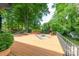 The back deck features an outdoor seating and dining area with lush green landscape surrounds at 7123 Linda Lake Dr, Charlotte, NC 28215