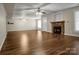 Spacious basement area with hardwood floors and stone fireplace at 814 Settlers Dr, Cherryville, NC 28021