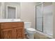 Bathroom features a single sink vanity, shower, and toilet at 814 Settlers Dr, Cherryville, NC 28021