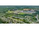 Aerial view of the neighborhood highlighting the homes, schools, and surrounding baseball and athletic fields at 9710 Holden Ct, Charlotte, NC 28277