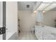 Bathroom features a walk in shower, white cabinets and neutral colors at 112 Chasse Ct, Cleveland, NC 27013