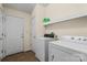 Functional laundry room with washer, dryer, and storage at 112 Chasse Ct, Cleveland, NC 27013
