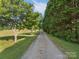 Picturesque gravel driveway lined with mature trees leading to the property at 130 Johnson Dairy Rd, Rockwell, NC 28138