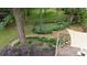 Tranquil backyard retreat with stone pathway and mature trees at 211 Southfork Dr, Belmont, NC 28012