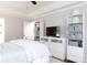 Bedroom featuring white shelving, modern furnishings, and neutral color palate at 211 Southfork Dr, Belmont, NC 28012