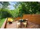 Outdoor deck featuring wooden furniture and privacy fencing amidst lush greenery at 255 South Academy St, Mooresville, NC 28115