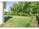Backyard featuring a dark metal fence, lush green lawn and trees, and shade at 2658 Manor Stone Way, Indian Trail, NC 28079