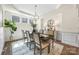 An open dining room featuring a dark wood table, seating for six, and abundant light at 2658 Manor Stone Way, Indian Trail, NC 28079