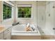 A relaxing bathroom featuring a soaking tub with tile surround, glass shower, and bright natural light at 2725 Cotton Planter Ln, Charlotte, NC 28270