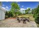 Backyard featuring a stone patio with comfortable chairs around a fire pit and manicured landscaping at 295 Helton Ln, Fort Mill, SC 29708