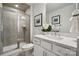 Bathroom with a single vanity, tile floors and glass shower doors at 3118 Stelfox St, Charlotte, NC 28262