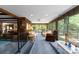 Sunroom-style living room with wood paneling, comfortable seating, and expansive views of the outdoors at 4417 Walter Nelson Rd, Mint Hill, NC 28227