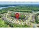 Aerial view of neighborhood with a locator highlighting the property's location at 528 Sandbar Pt, Clover, SC 29710