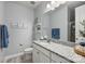 Stylish bathroom featuring granite countertops, a modern sink, and a large mirror at 528 Sandbar Pt, Clover, SC 29710