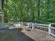 Inviting wooden back deck with outdoor seating and a picturesque view of the lush greenery at 5308 Sunningdale Dr, Charlotte, NC 28277