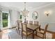 Light-filled dining room with a wood table, elegant chandelier, and views of the yard at 5308 Sunningdale Dr, Charlotte, NC 28277