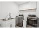 Laundry room featuring a utility sink, modern washer and dryer, and cabinets at 554 Isle Of Pines Rd, Mooresville, NC 28117