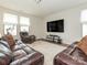 Bright living room with hardwood floors, plush area rug, and leather furniture, creating a comfortable gathering space at 805 Old Little Rock Rd, Charlotte, NC 28214
