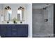 Bathroom features a double vanity with modern fixtures and a frameless glass shower at 1025 Harrogate Dr, Bessemer City, NC 28016