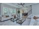 Spacious living room with coffered ceilings, large windows, and stylish decor offers comfortable seating and a bright atmosphere at 1025 Harrogate Dr, Bessemer City, NC 28016