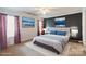 Stylishly staged bedroom with blue accents, a fluffy rug, and modern decor at 1457 Matthew Allen Cir, Kannapolis, NC 28081