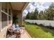 Serene backyard view showcasing a covered patio and spacious lawn enclosed by a white fence at 2021 Pinyon Ln, Lancaster, SC 29720