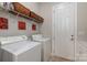Functional laundry room with washer, dryer, wire shelves and storage options at 2021 Pinyon Ln, Lancaster, SC 29720