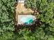 Aerial view of the in-ground pool and patio area surrounded by mature trees at 219 Proctor Dr, Salisbury, NC 28147