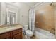 Cozy bathroom featuring granite countertop vanity and a shower-tub combo at 310 Ridge Reserve Dr, Clover, SC 29710