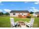 Relaxing backyard with a stone fire pit, rocking chairs, and a wooden deck with privacy screen at 509 Brawley Rd # 7, Cleveland, NC 27013
