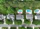 Bird's eye view of homes with mature trees, pools, and nicely manicured lawns in a quiet neighborhood at 8612 Tintinhull Ln, Waxhaw, NC 28173