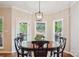 Charming dining room with a wooden table, elegant chandelier, and views of the outdoor screened-in porch and pool at 8612 Tintinhull Ln, Waxhaw, NC 28173